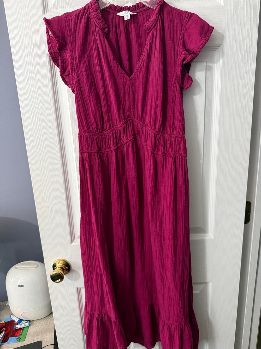 Time and Tru Magenta V-Neck Midi Dress